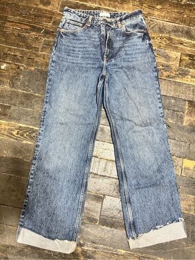 Zara ‘ Navy Blue’ Wash Wide Leg  Women’s Jeans Size US10 EUR42